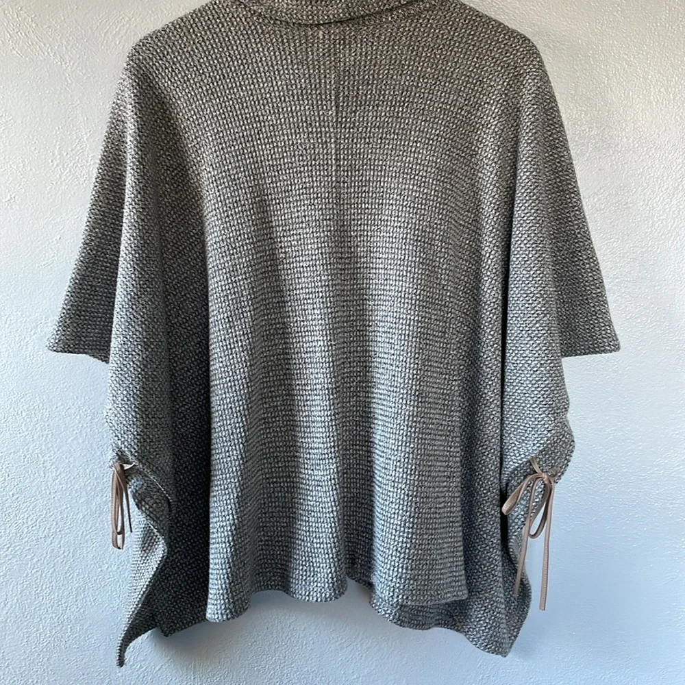 THML Gray/Brown‎ Turtleneck Open Side Poncho With Faux Leather Ties XS/S
